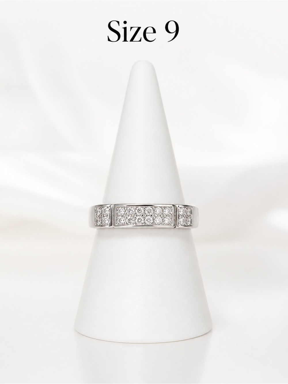 Sterling Silver Pave Diamond Accent Band Ring - White - Size 9